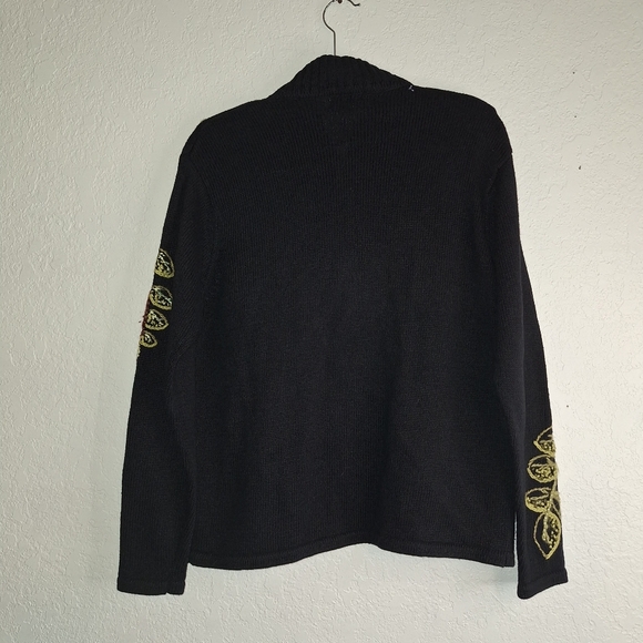 Vtg Tiara International 2004 Black Knit Full Zip Green Leaves Cardigan Sz XL - Picture 2 of 7